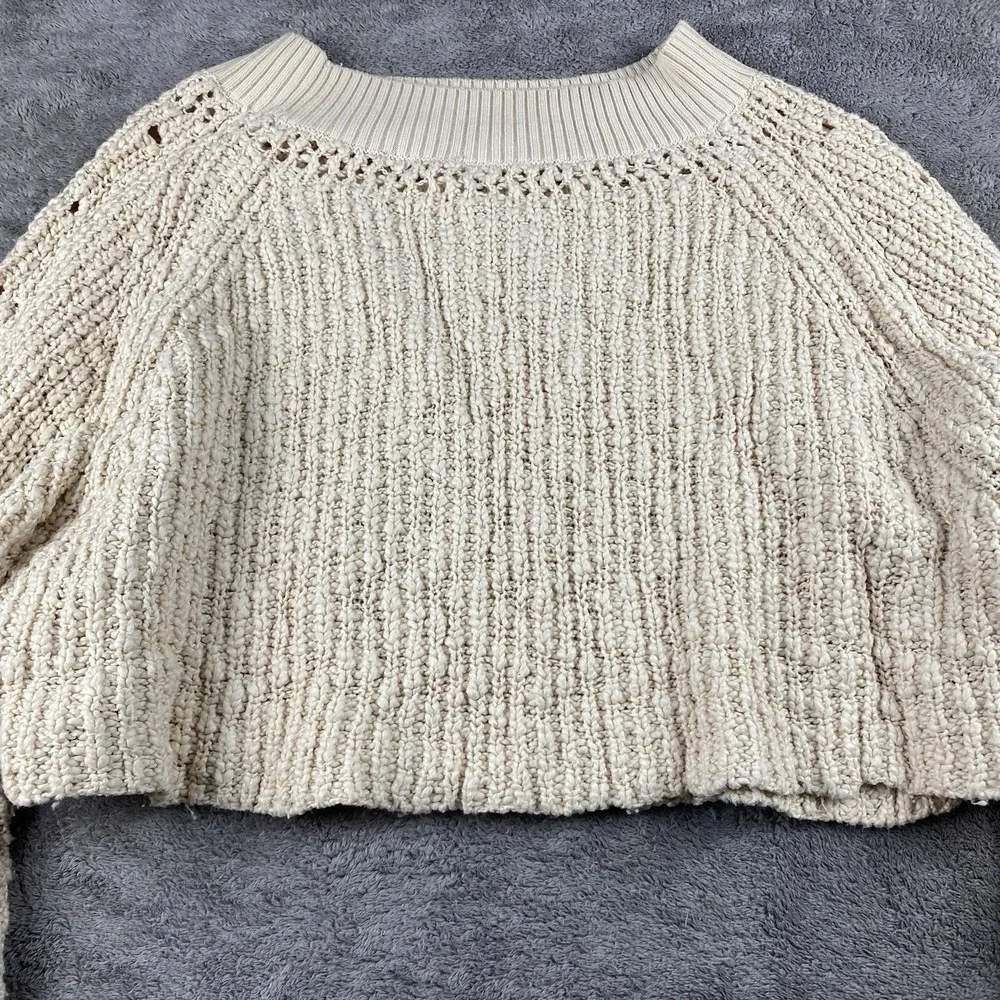 Free People‎ Knit Cropped Sweater Womens Size Small Beige Long Sleeve Pullover